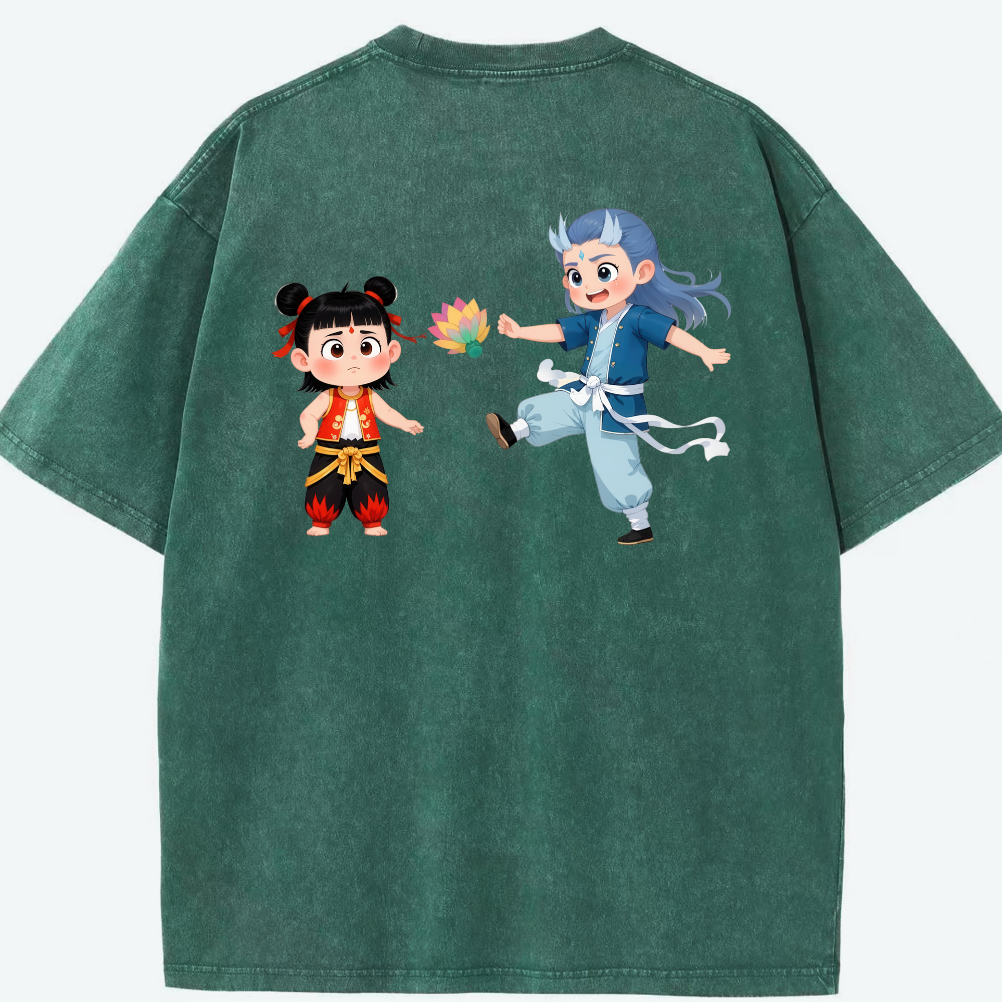 （画像用） Ne Zha 2 ナタ 魔童の大暴れ 綿100% ヴィンテージ風 半袖Tシャツ（背面プリント）